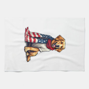 American Flag Golden Retriever Engraved Dog Lover  Tea Towel