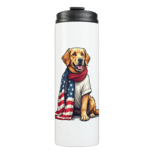 American Flag Golden Retriever Engraved Dog Lover  Thermal Tumbler