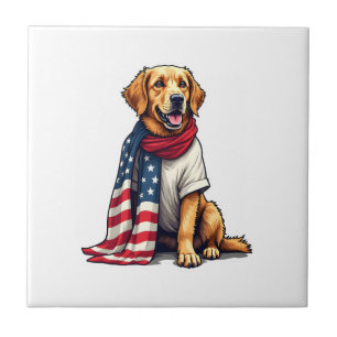 American Flag Golden Retriever Engraved Dog Lover  Tile