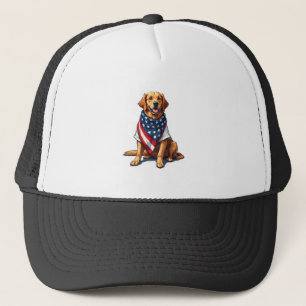 American Flag Golden Retriever Engraved Dog Lover  Trucker Hat