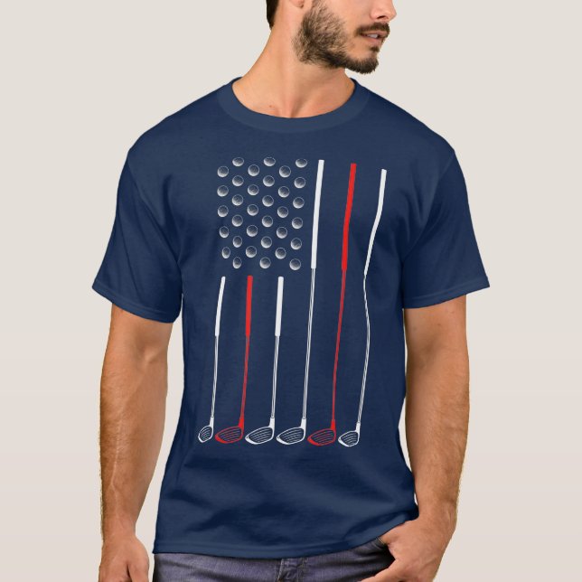American Flag Golf Clubs Golf Stick Flag Gift T-Shirt (Front)