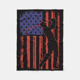 American Flag Golf Golfer Vintage Usa  Fleece Blanket