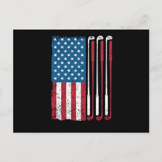 American flag golf player golfer funny postcard (Front)