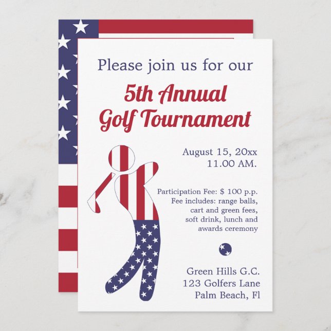 American Flag | Golf Tournament Invitatation Invitation (Front/Back)