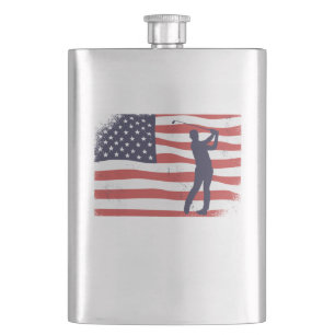 American flag Golfer Hip Flask