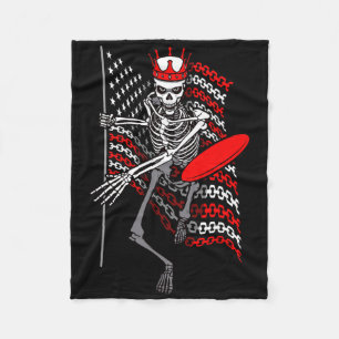 American Flag Gothic Skeleton Disc Golf Player Kin Fleece Blanket
