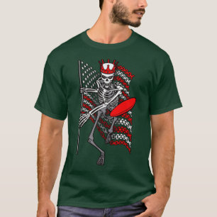 American Flag Gothic Skeleton Disc Golf Player Kin T-Shirt