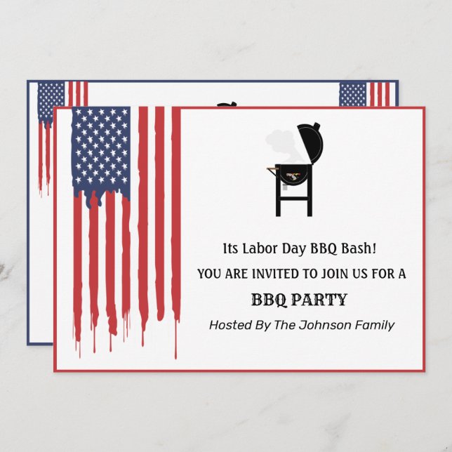  American Flag Graffiti Labour Day BBQ Party   Invitation (Front/Back)
