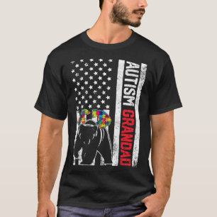 American Flag Grandad Bear Autism Awareness Suppor T-Shirt
