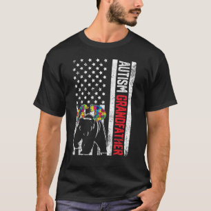 American Flag Grandfather Bear Autism Awareness Fa T-Shirt