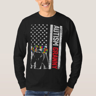 American Flag Granny Bear Autism Awareness Support T-Shirt