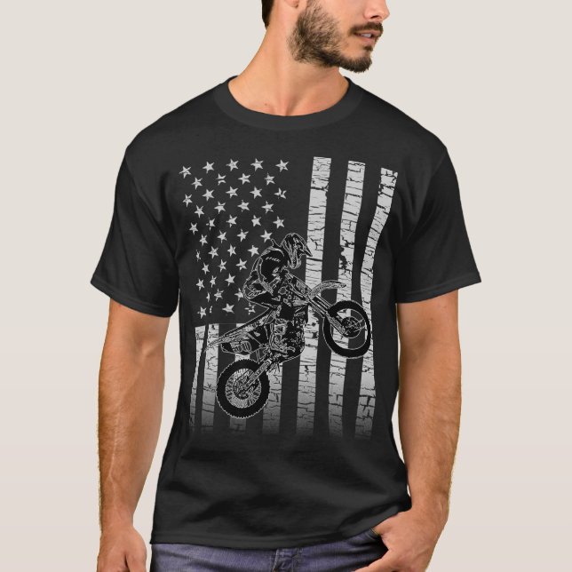 American Flag Graphic Motocross Dirt Bike T-Shirt (Front)