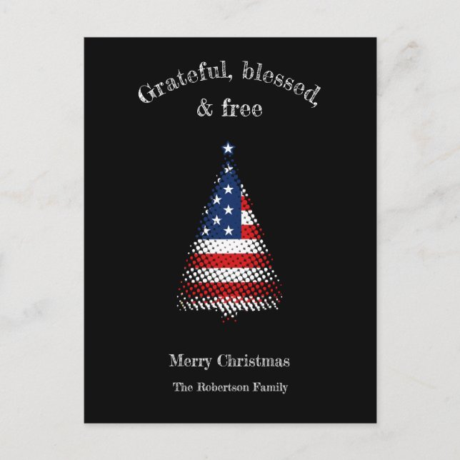American Flag Grateful Blessed Free Christmas Holiday Postcard (Front)
