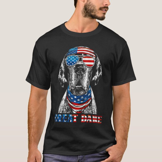 American Flag Great Dane 4th of July Patriotic Dog T-Shirt (Front)