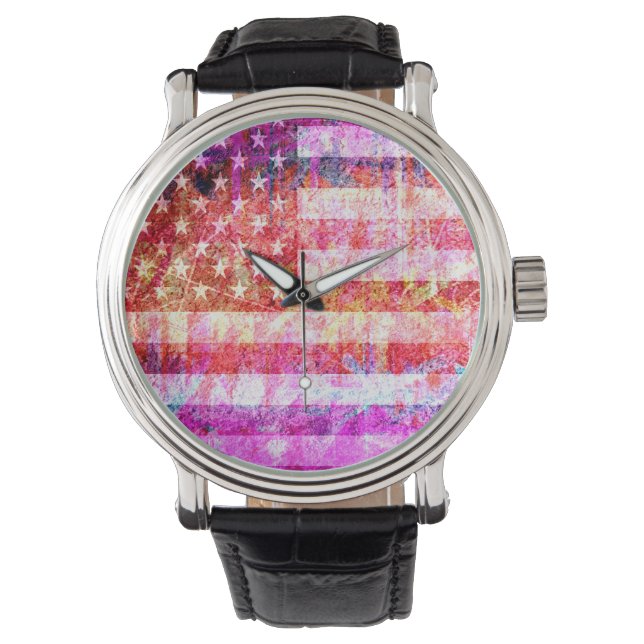 American Flag Grunge Art #4 Watch (Front)