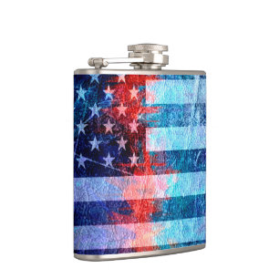 American Flag Grunge Art #6 Hip Flask