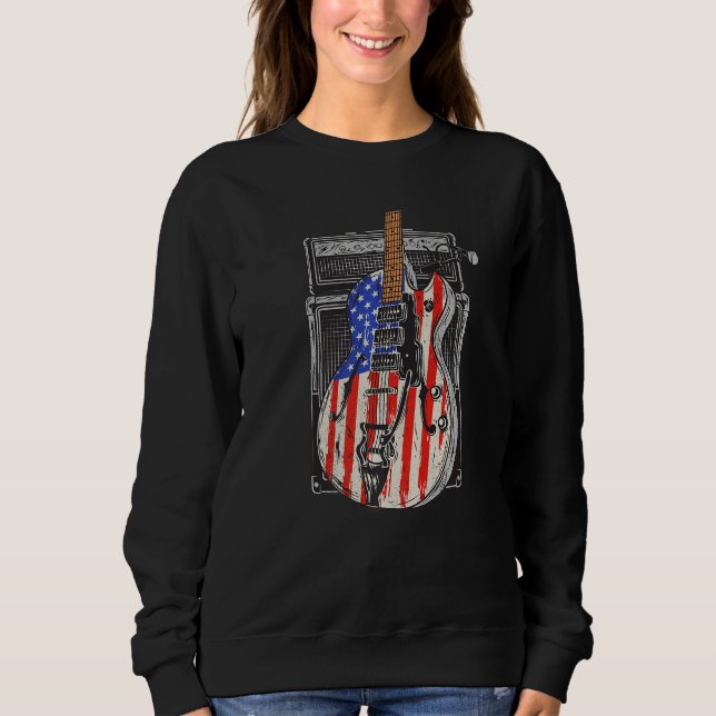 American Flag Guitar 4th of July Guitarist USA Cou Sweatshirt (Front)