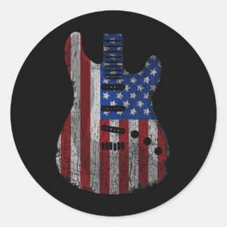 American Flag Guitar Funny Usa Guitarist 4th Of Ju Classic Round Sticker