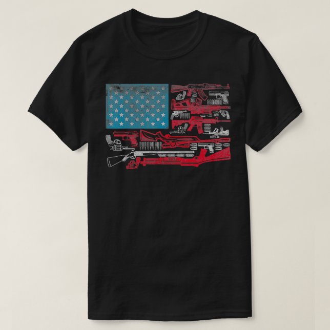 American Flag Guns Riffles Bullets US Flag Weapon  T-Shirt (Design Front)