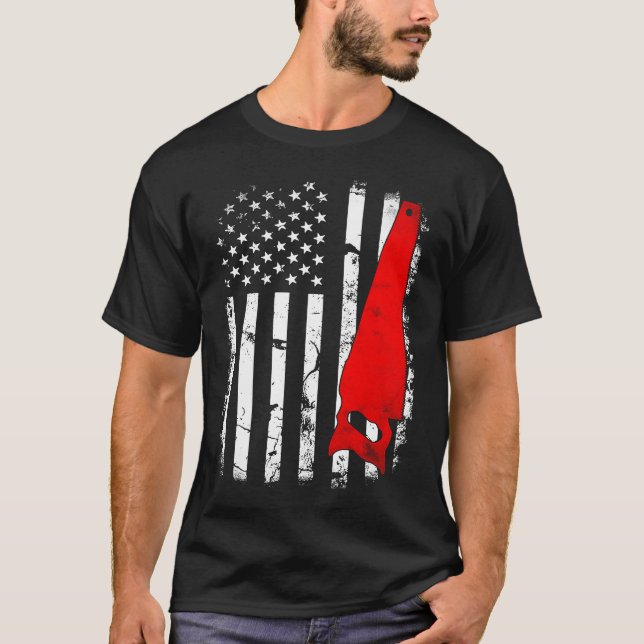 American flag hand saw carpenter cabinet builder B T-Shirt (Front)