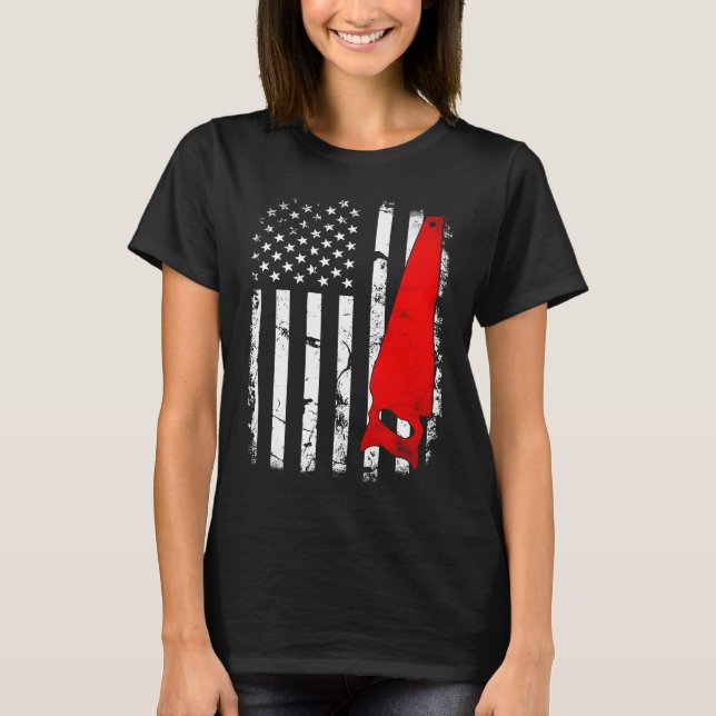 American flag hand saw carpenter cabinet builder B T-Shirt (Front)