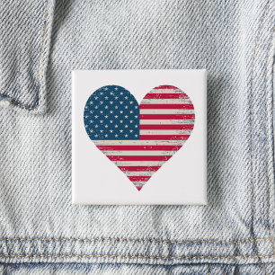 American Flag Heart 15 Cm Square Badge