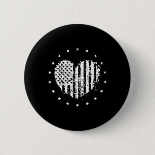 American Flag Heart 4th Of July  6 Cm Round Badge