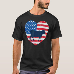 American Flag Heart 4th Of July Cow  For Men Women T-Shirt