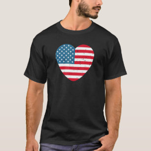 American Flag Heart 4th Of July Patriotic Red Whit T-Shirt