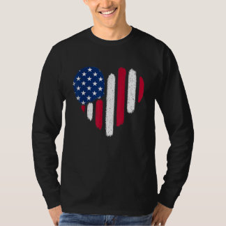 American Flag Heart 4th of July Patriotic USA Flag T-Shirt
