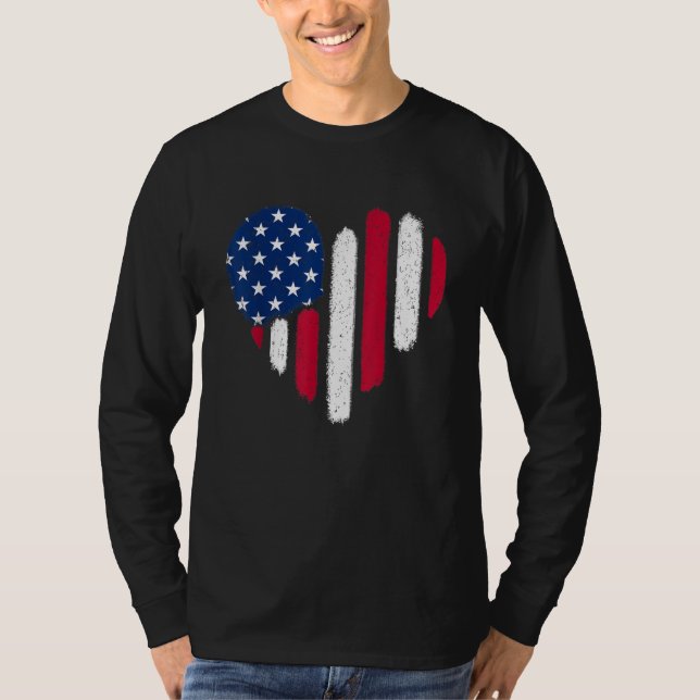 American Flag Heart 4th of July Patriotic USA Flag T-Shirt (Front)