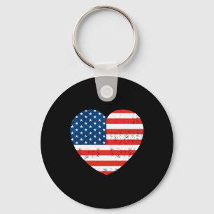 American Flag Heart 4th Of July USA Patriotic  Key Ring