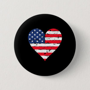 American Flag Heart 4th Of July Usa Patriotic Prid 6 Cm Round Badge