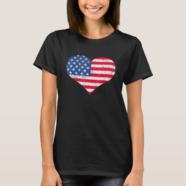 American Flag Heart 4th Of July Usa Patriotic Prid T-Shirt (Front)