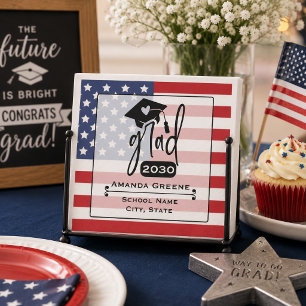 American Flag Heart Cap Grad Year Napkin