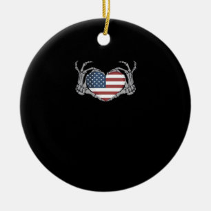 American Flag Heart Classic Design Ceramic Tree Decoration