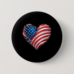 American Flag Heart For Independence Day On 4th Of 6 Cm Round Badge