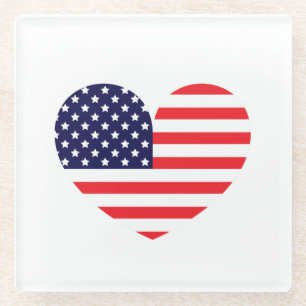 American Flag Heart Glass Coaster