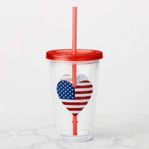 American Flag Heart July 4th Glitter Acrylic Tumbler