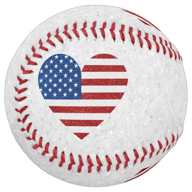 American Flag Heart July 4th Glitter Softball (Front Left)