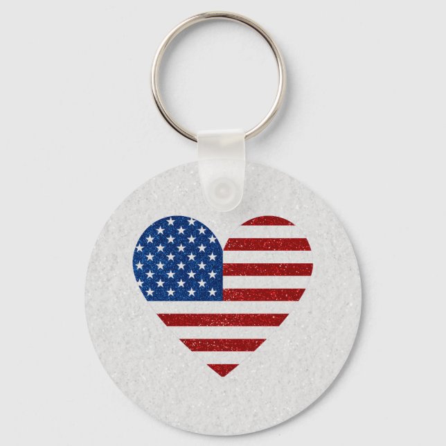 American Flag Heart July 4th Key Ring (Front)