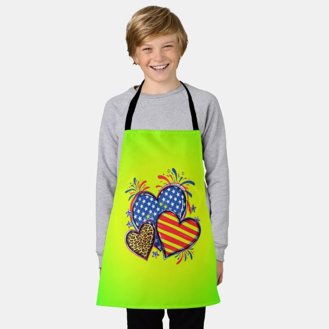 American Flag Heart Leopard Sublimation-64210 Apron (Worn)