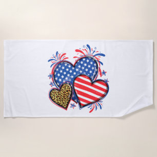 American Flag Heart Leopard Sublimation-64210 Beach Towel