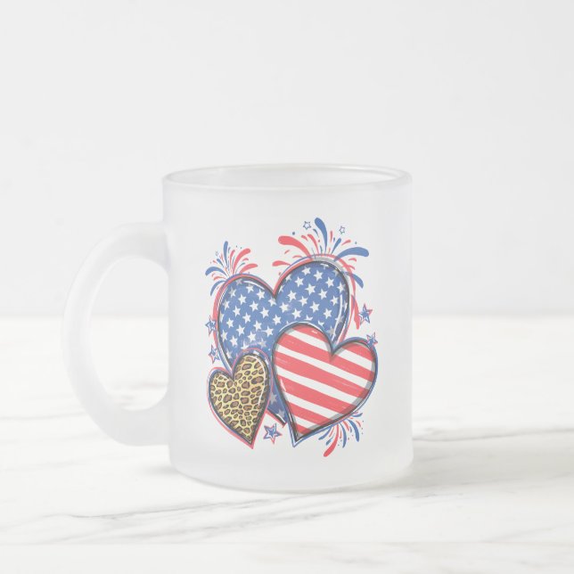 American Flag Heart Leopard Sublimation-64210 Frosted Glass Coffee Mug (Left)
