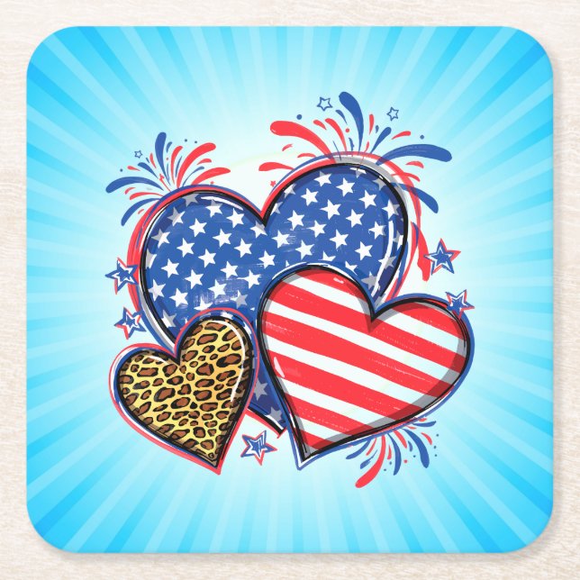 American Flag Heart Leopard Sublimation-64210 Square Paper Coaster (Front)