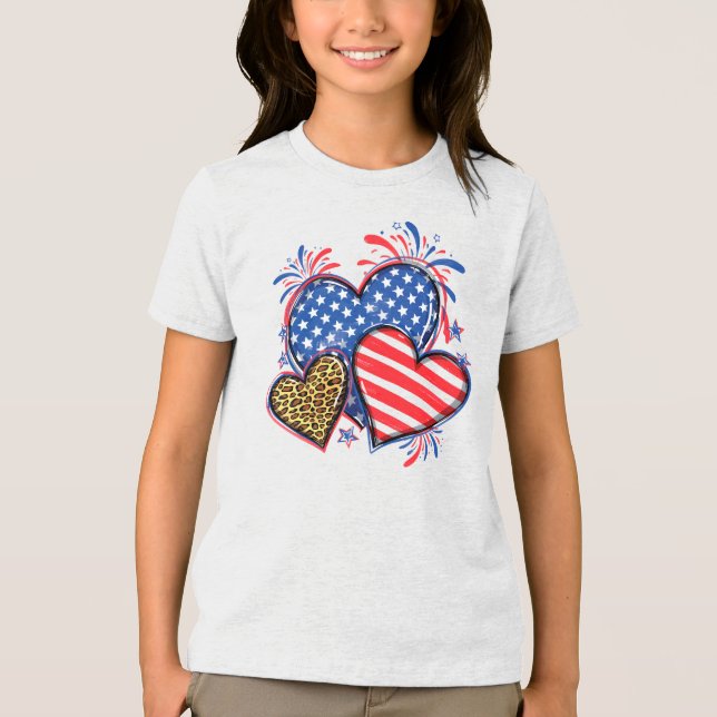 American Flag Heart Leopard Sublimation-64210 Tri-Blend Shirt (Front)