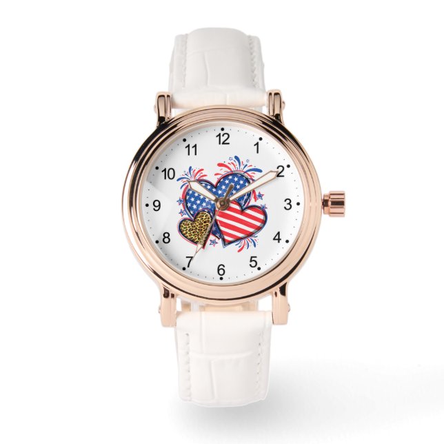 American Flag Heart Leopard Sublimation-64210 Watch (Front)
