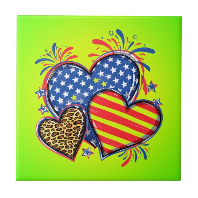 American Flag Heart Leopard Sublimation Tile (Front)