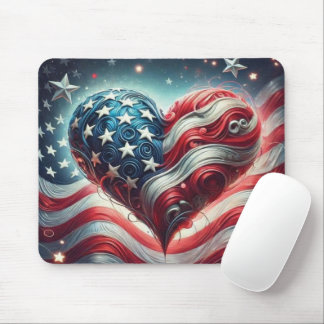 American Flag Heart Mouse Pad – Patriotic Desktop