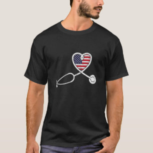 American Flag Heart Nurse Stethoscope Doctor Patri T-Shirt